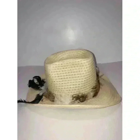 The Round Up Curl Brim Cowboy Rodeo Western Hat Feathers Size 6 3/4 - Picture 4 of 11